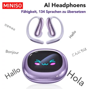 MINISO MS203 Bluetooth-Headset mit Echtzeitübersetzung in 134 Sprachen, kabelloses Headset, Bluetooth-Smart-Headset mit Farb-Touchscreen und eigener App, 40 Stunden Akkulaufzeit und erstklassige Klangqualität